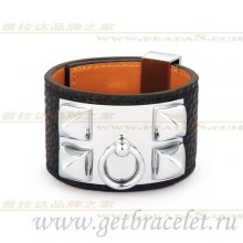 Hermes Collier de Chien Bracelet Black With Silver